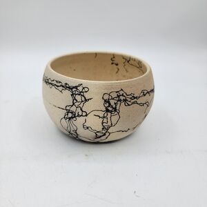 Raku Black and White Horse Hair Pot